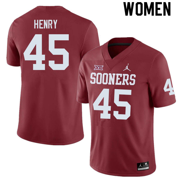 Women #45 Kevonte Henry Oklahoma Sooners College Football Jerseys Sale-Crimson - Click Image to Close